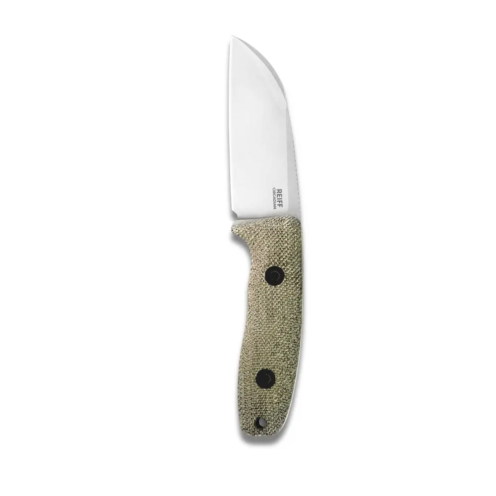 Reiff Knives Circadian Magnacut Sheepsfoot Stonewash Blade Green Canvas Micarta 1
