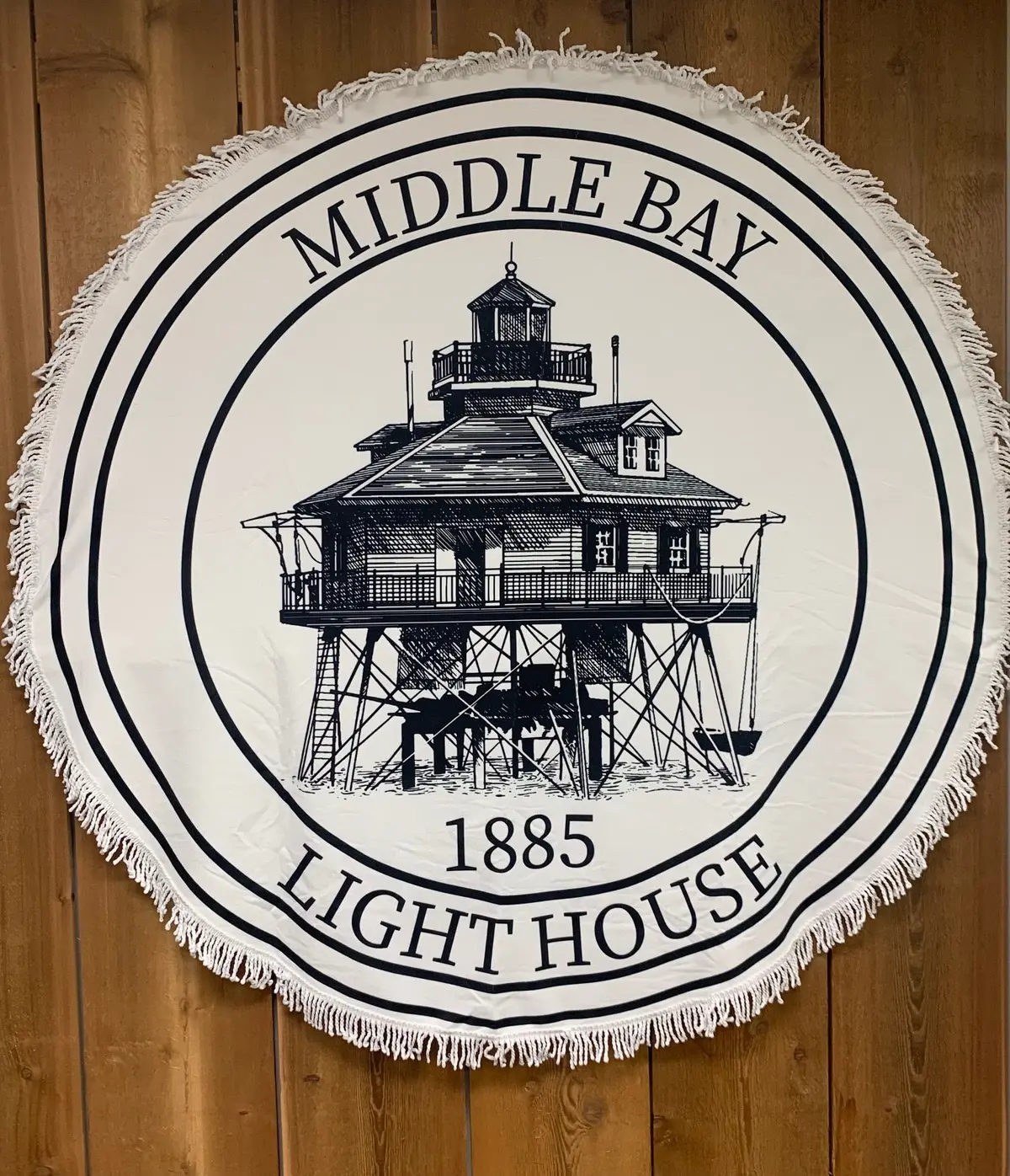 Middle Bay Lighthouse Round Beach Towel 1
