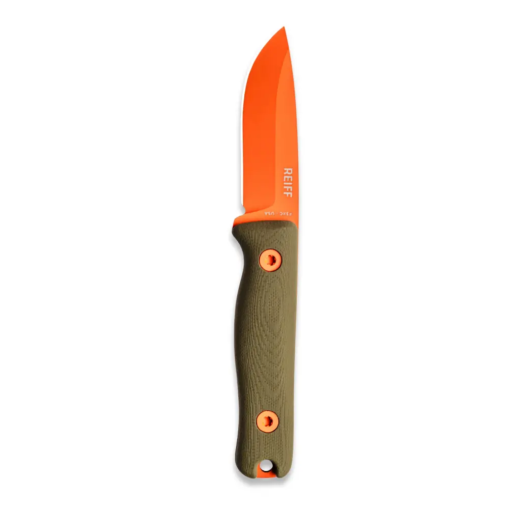 Reiff Knives F3 Fixed Blade Knife (Cpm 3V, Orange Cerakote, Od Green Canvas Micarta) 1
