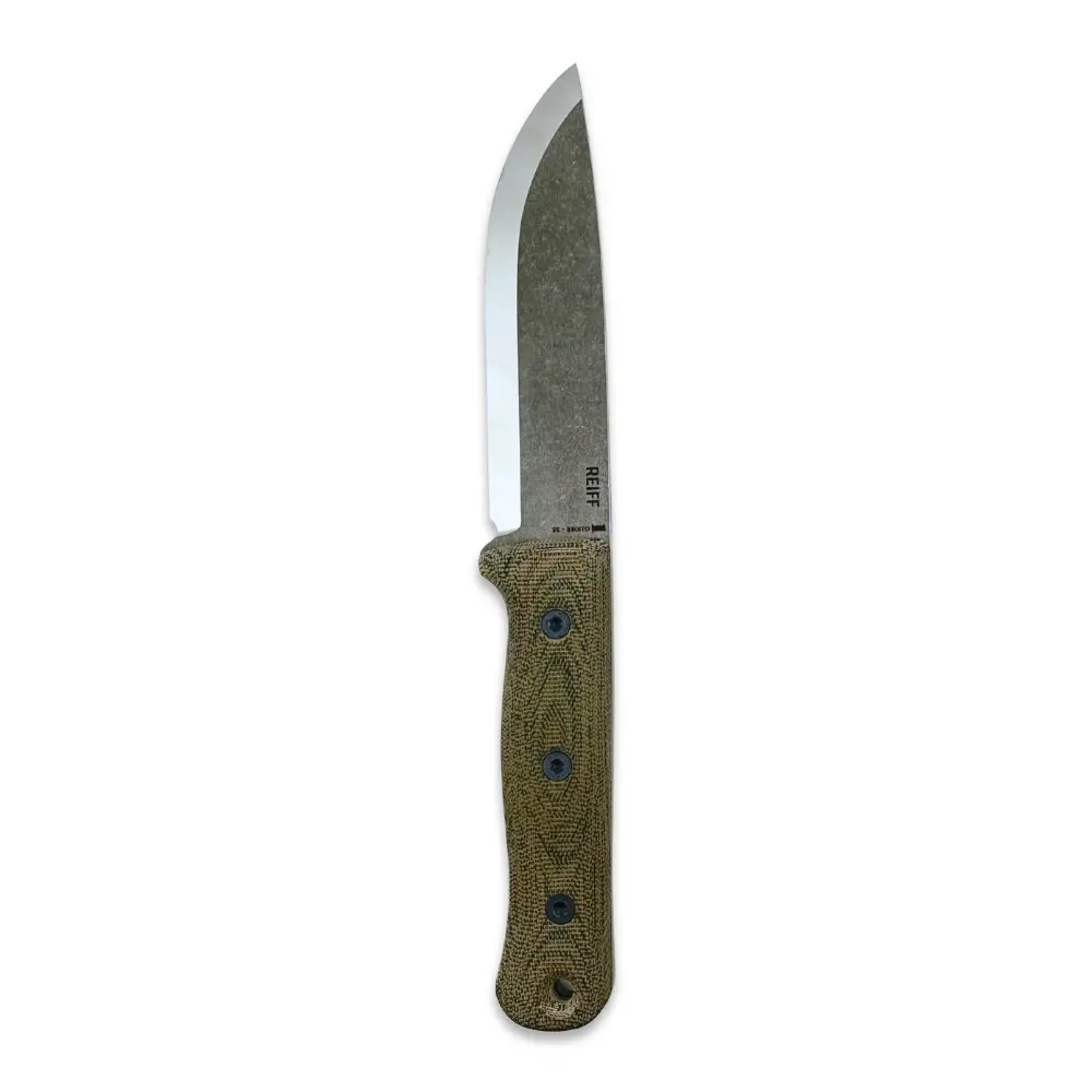 Reiff Knives S5 3V Scandi Acid Stonewash Blade Green Micarta Handles 1