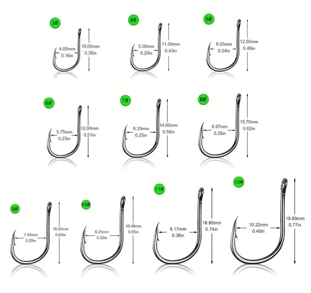 500Pcs Carbon Steel Fishing Hooks #3 - #12 1