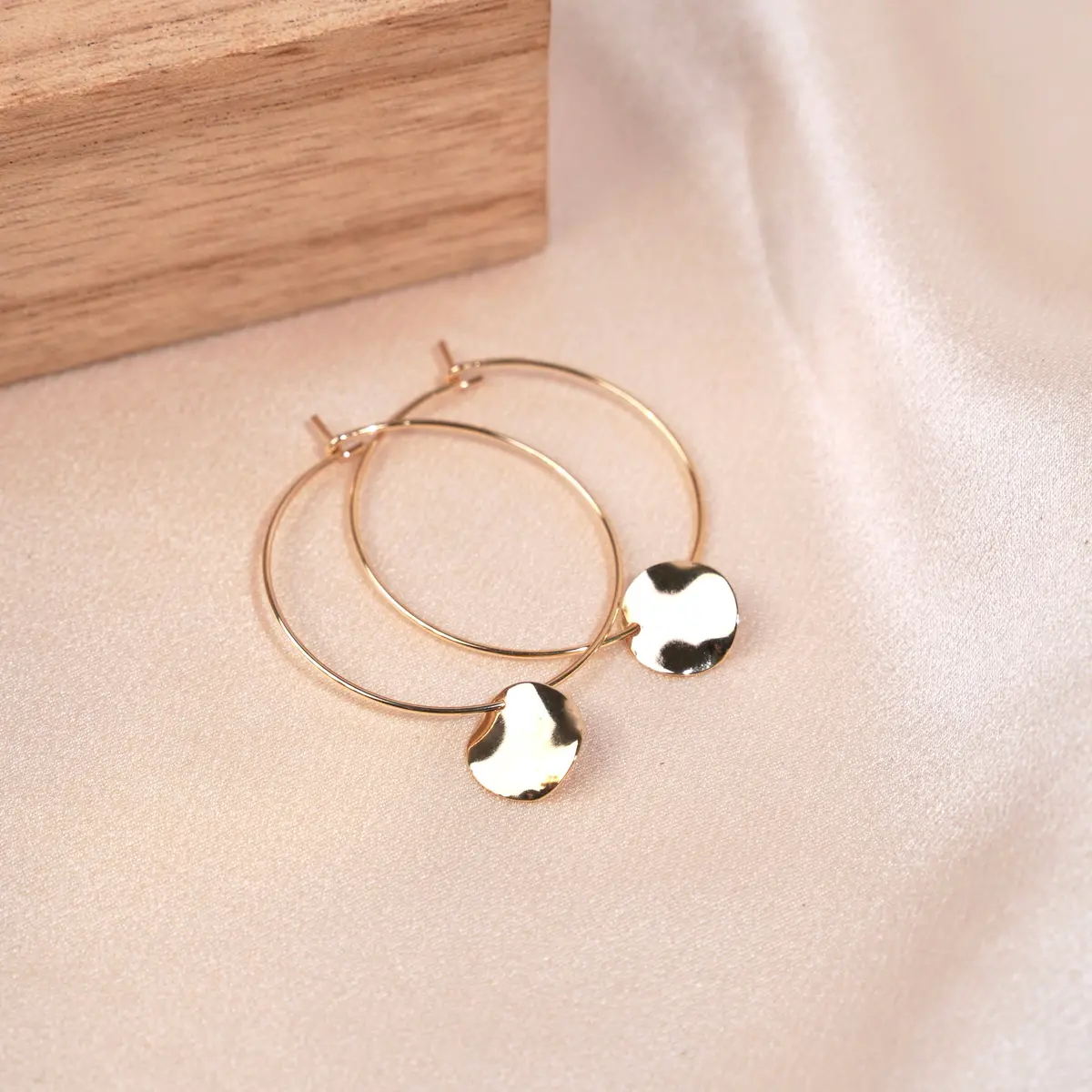 Victoire Collection Gold Plated Hoop Earrings Round Gold Pendant 1