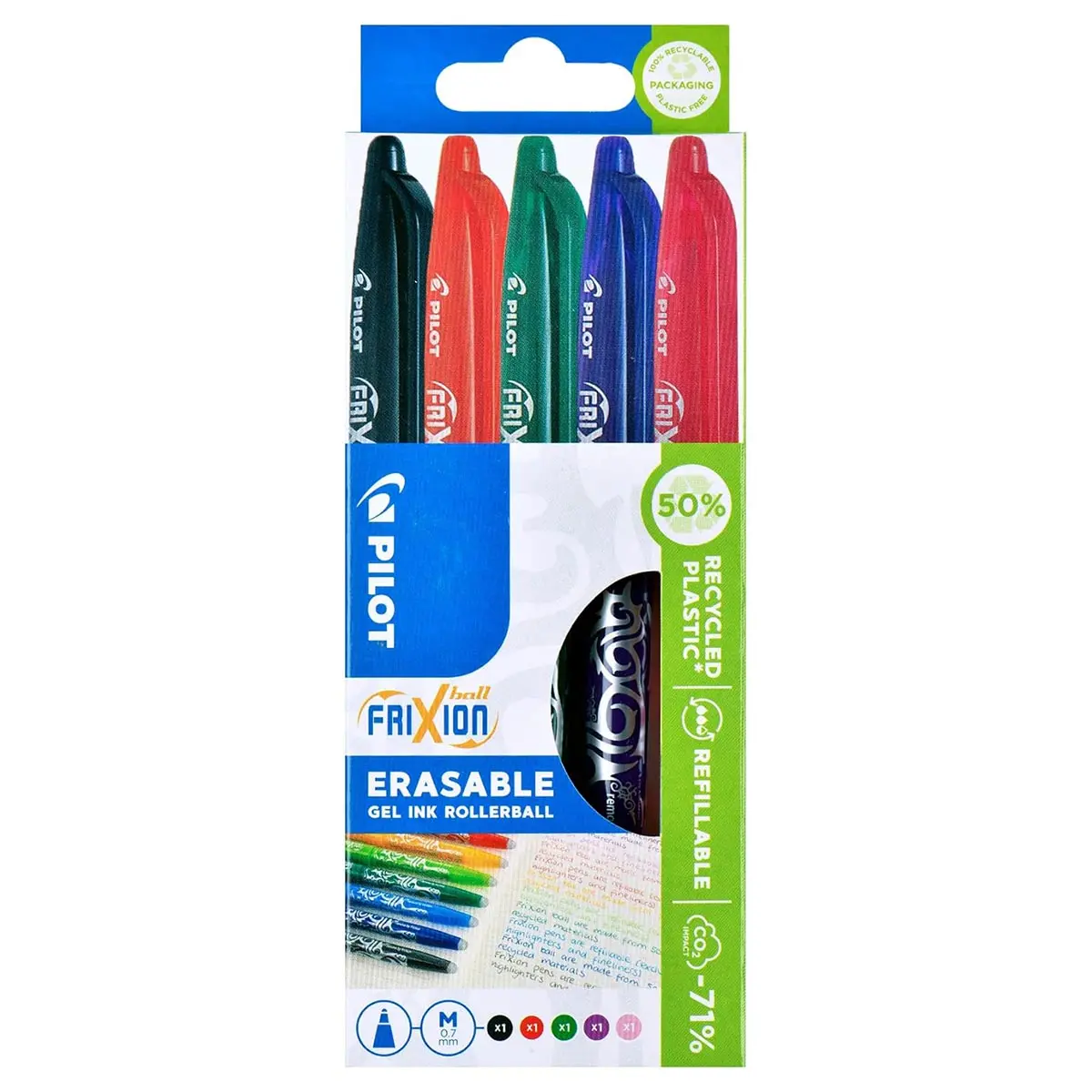 Pilot Frixion Ball Erasable And Refillable Gel Ink Rollerball Black/Red/Green,Violet/Pink M Pens (5 Pack) 1