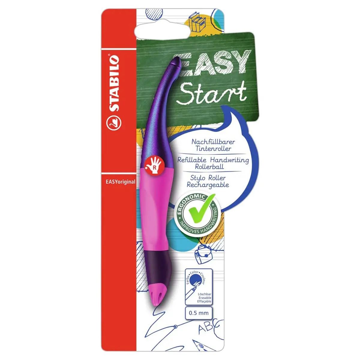 Stabilo Easyoriginal Holograph Refillable Handwriting Rollerball Pen Magenta Right Handed Grip 1