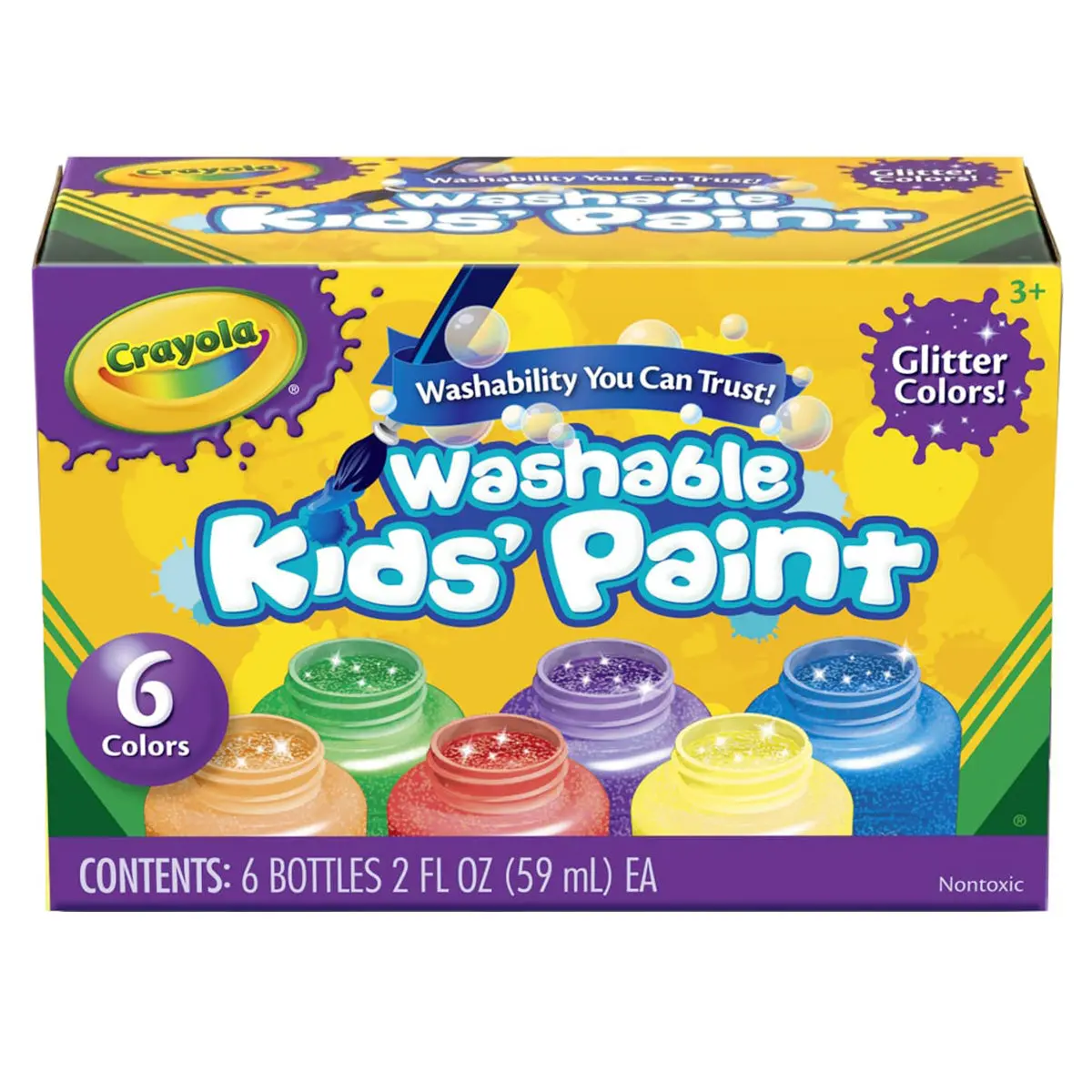 Crayola Washable Kids' Paint Glitter Colours (6 Pack) 1