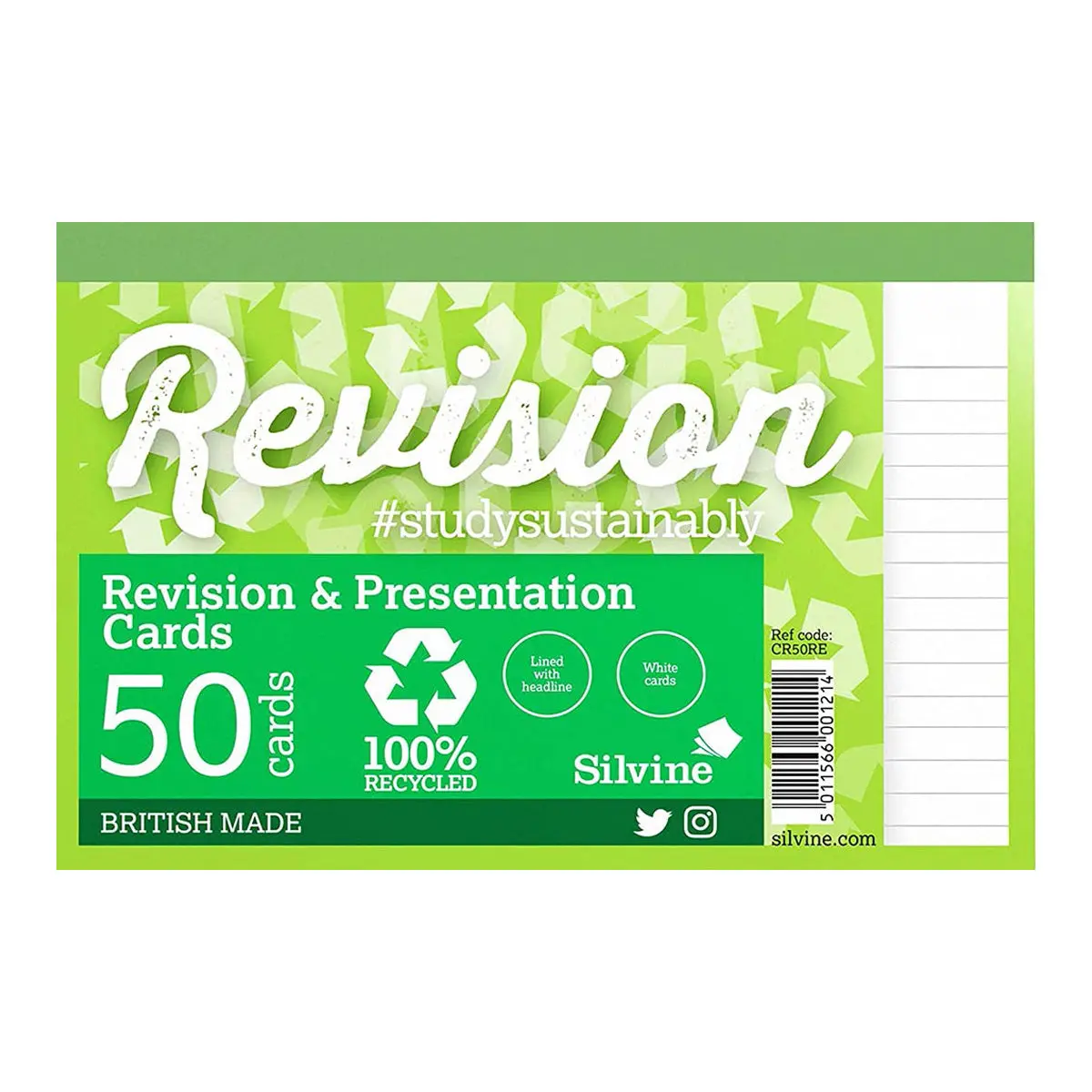 Silvine A6 Revision & Presentation 50 White Cards Ruled 100% Recycled 1