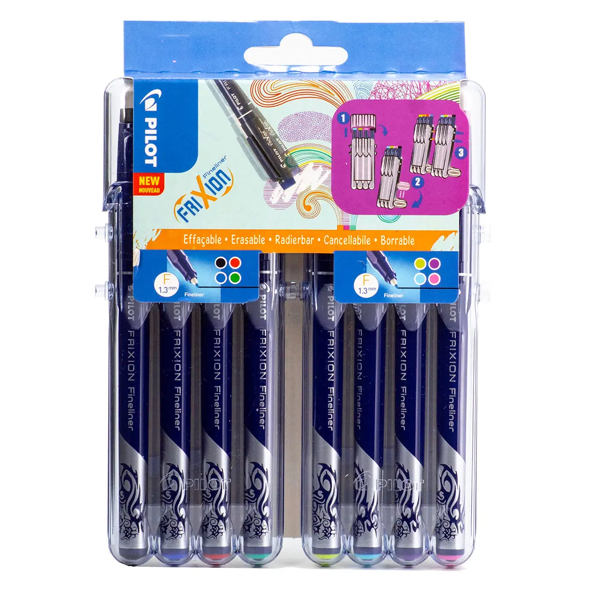 Pilot Frixion Fineliner 'Set 2 Go' Erasable F Felt Pens With Case (8 Pack) 1