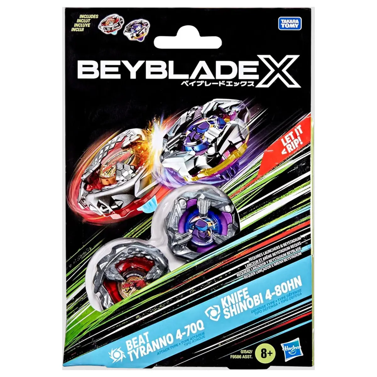 Beyblade X Beat Tyranno 4-70Q & Knife Shinobi 4-80Hn Tops 1