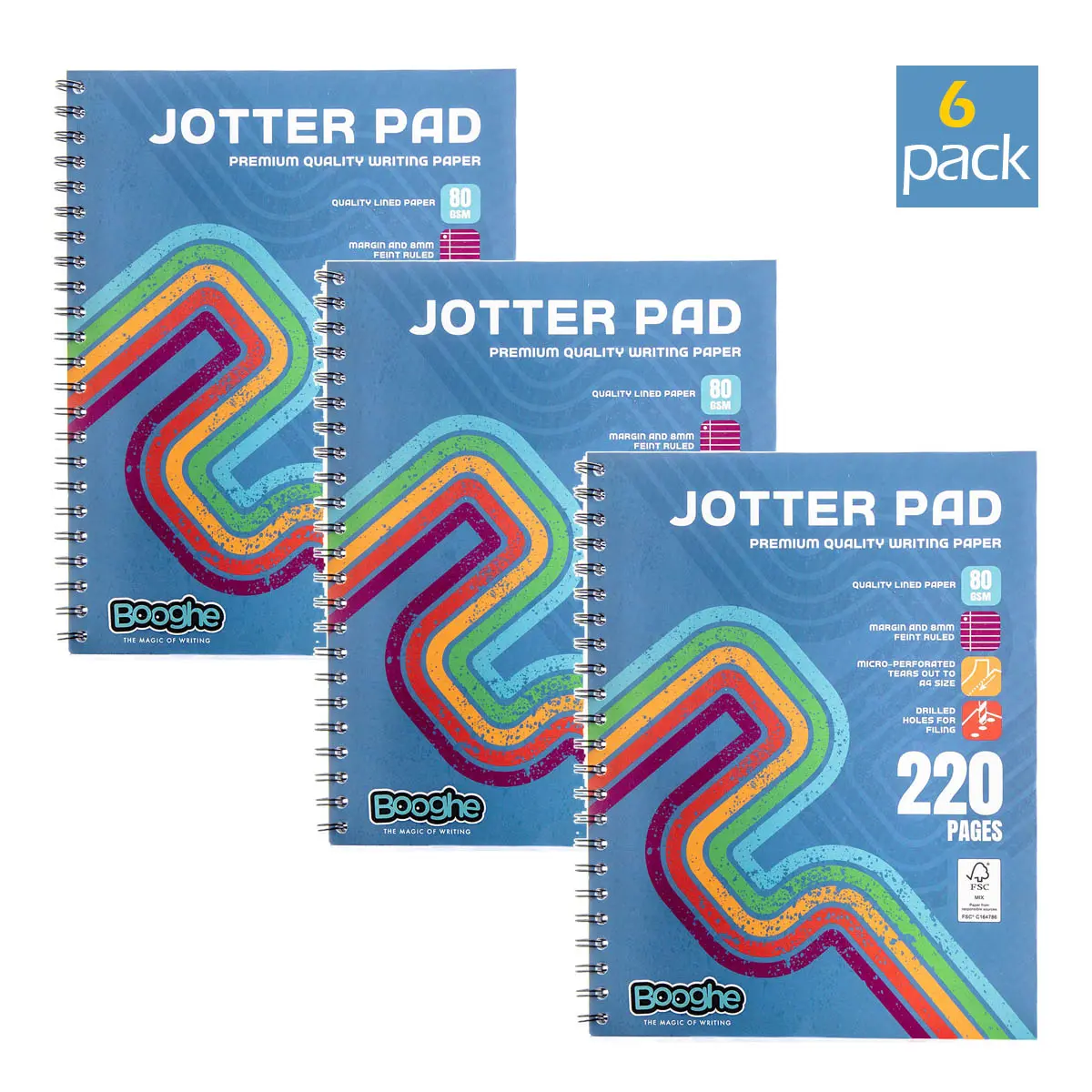Booghe A4 Lined Jotter Pad 220 Pages (6 Pack) 1