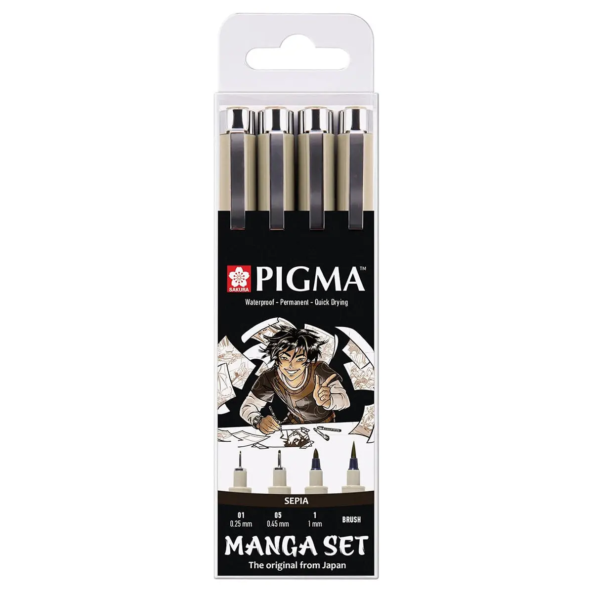Sakura Pigma Micron Fineliner Set Manga Collection 4 Sizes, Sepia 1