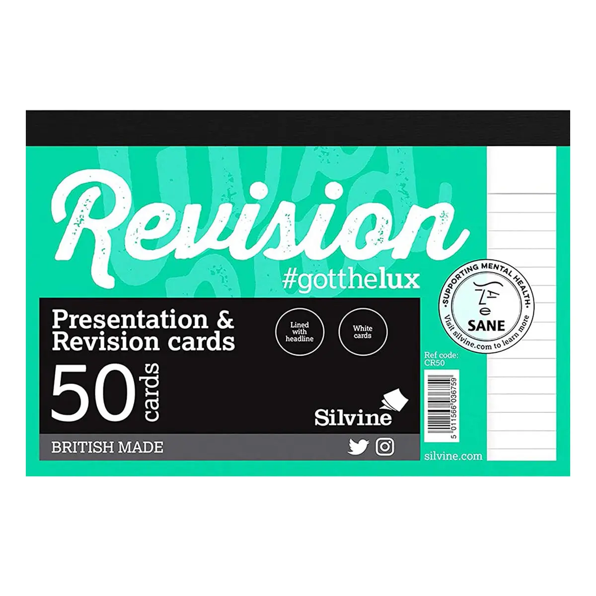 Silvine A6 Presentation & Revision 50 White Cards Ruled 1