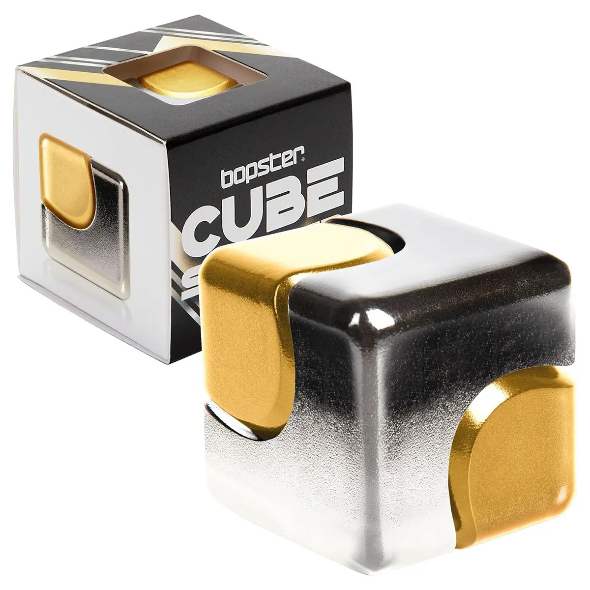 Bopster Cube Spinner Silver & Gold Fidget Toy 1