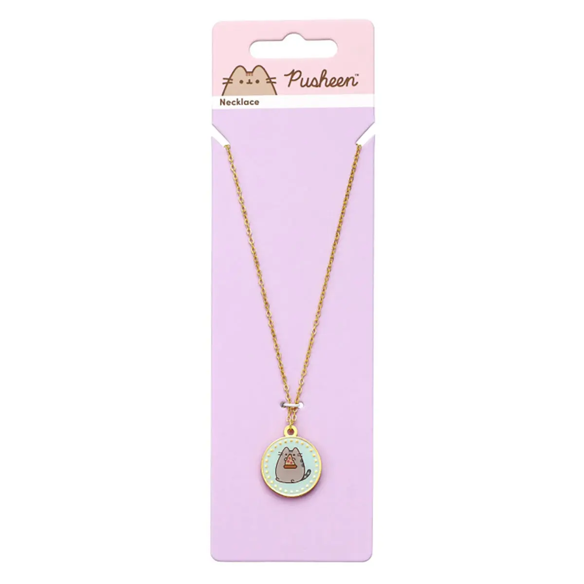 Pusheen The Cat With Pizza Blue Enamel Necklace 1