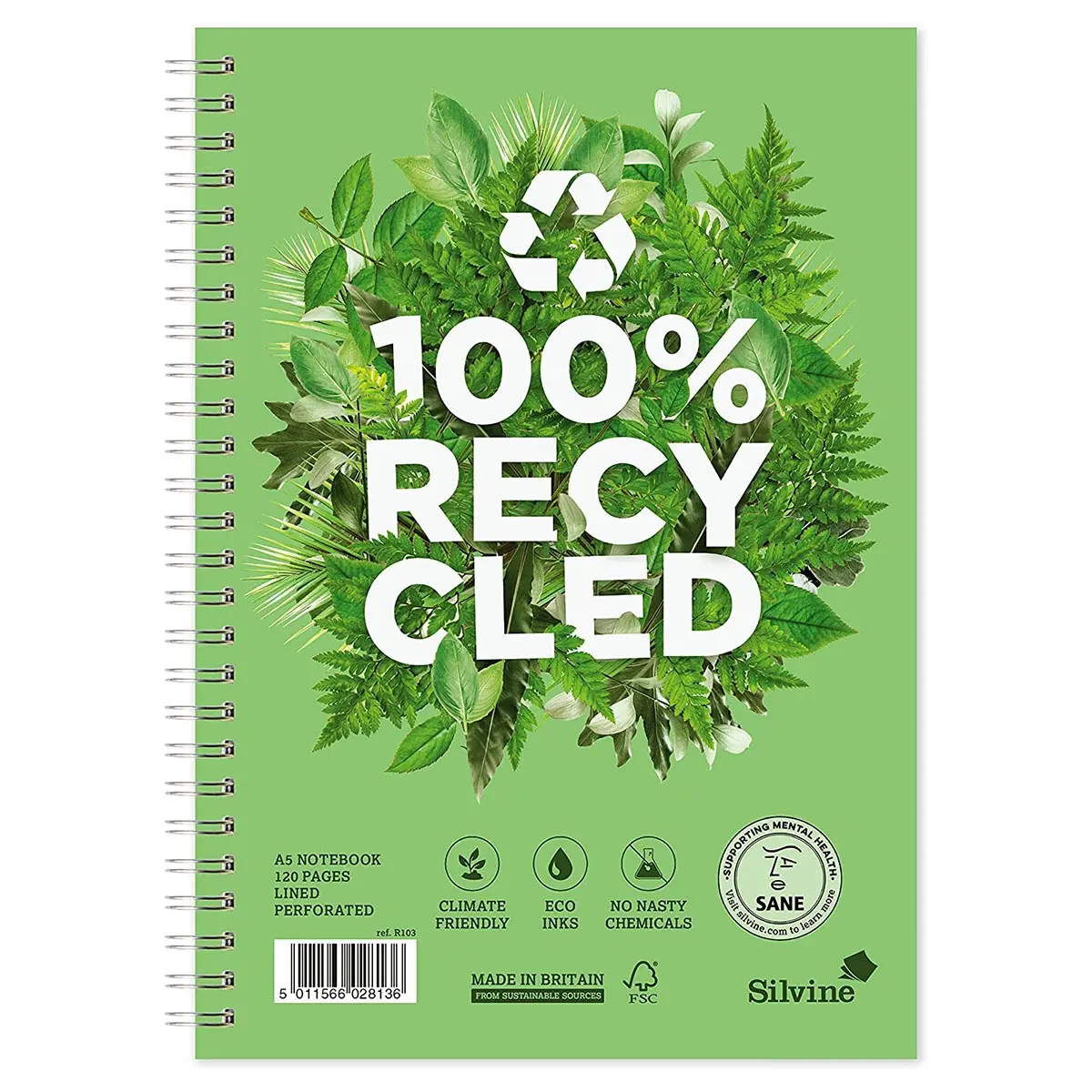 Silvine A5+ 100% Recycled Notebook 120 Pages Ruled 1