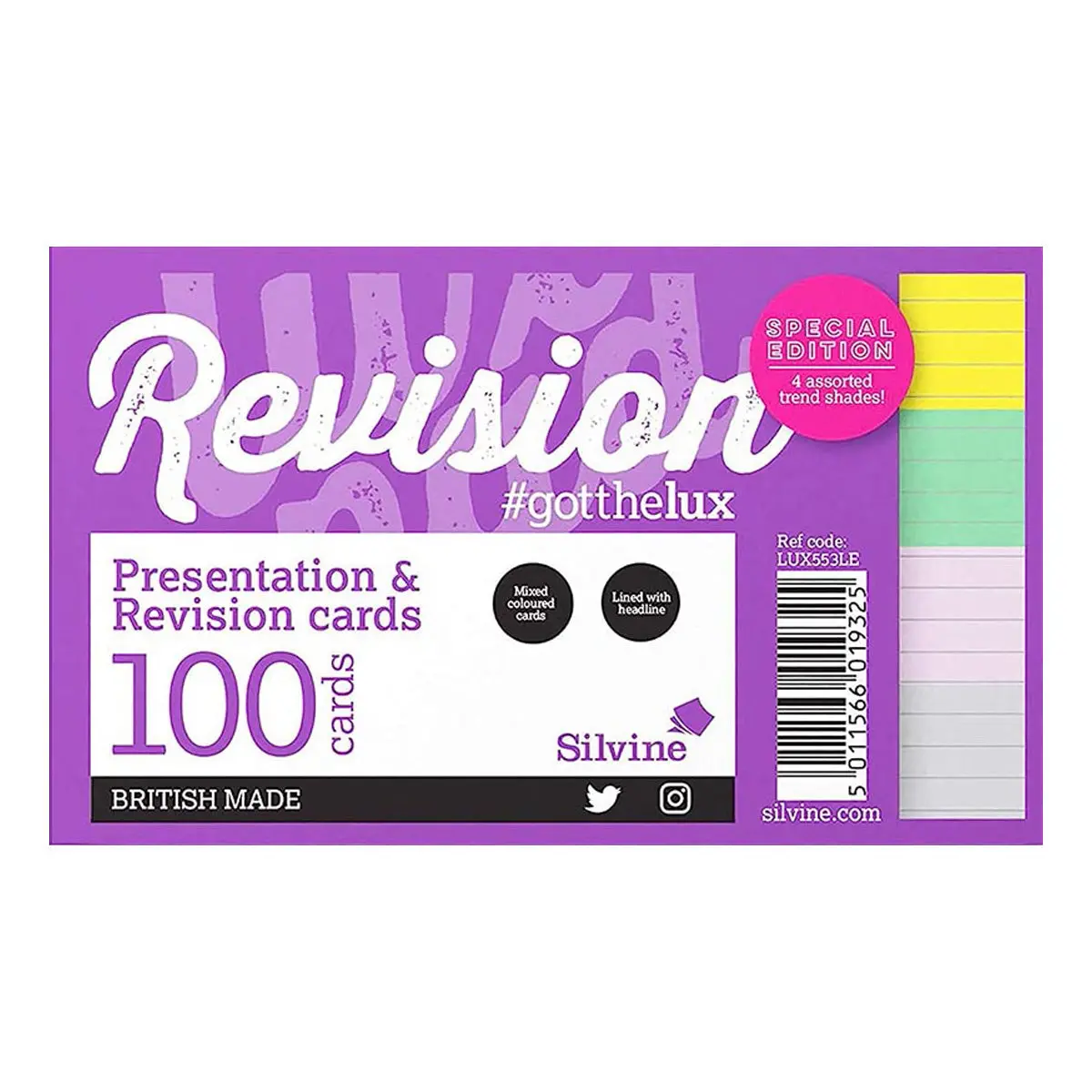 Silvine Presentation & Revision 100 Cards Special Edition In Assorted Trend Shades Ruled 1