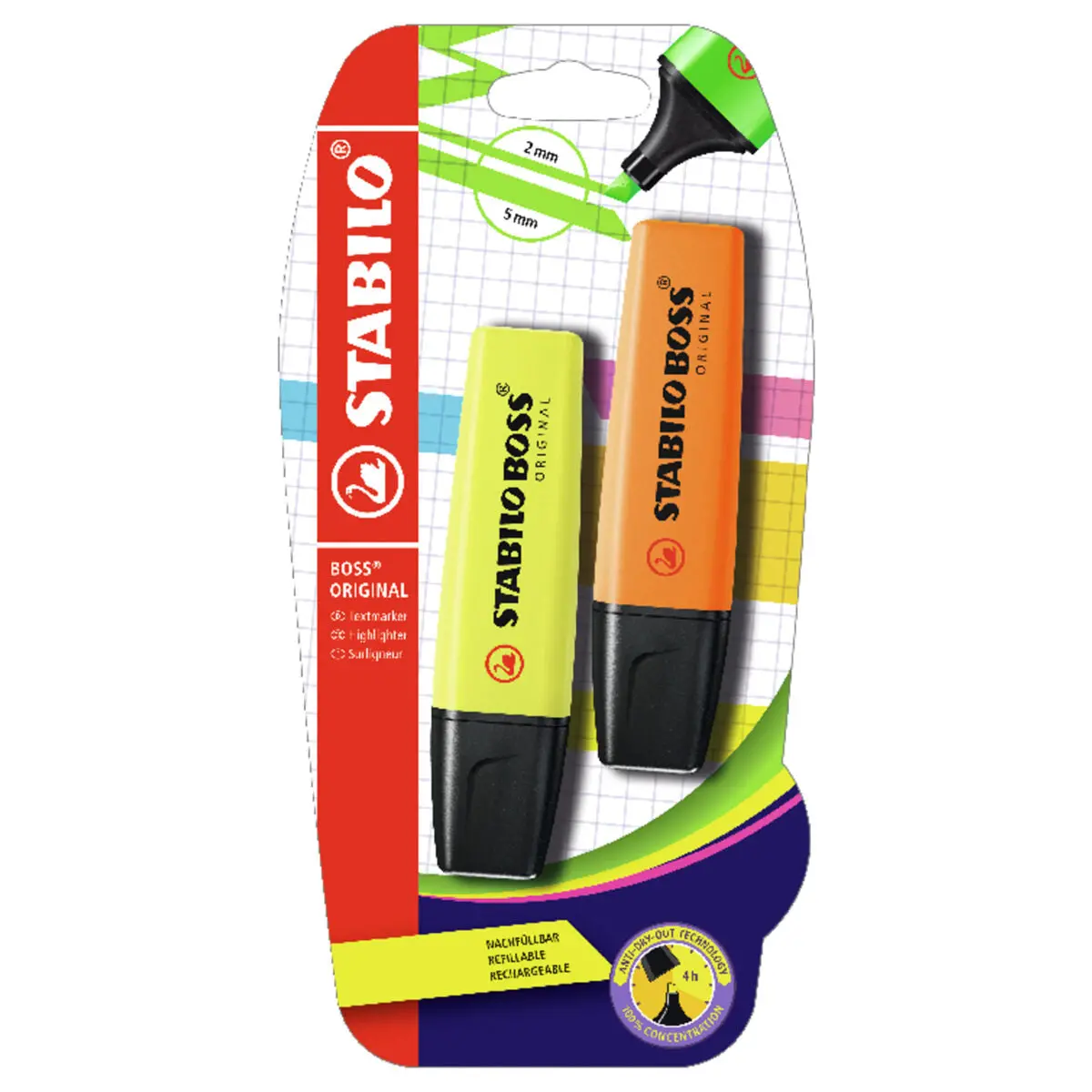 Stabilo Boss Original Yellow & Orange Highlighter Pack Of 2 1