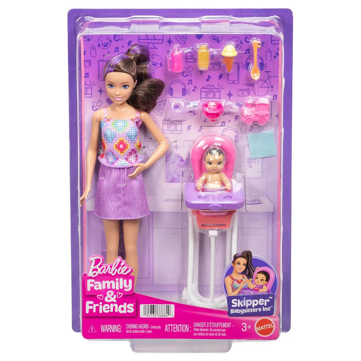 Barbie Family & Friends Skipper Babysitters Inc Doll And Highchair Set 1
