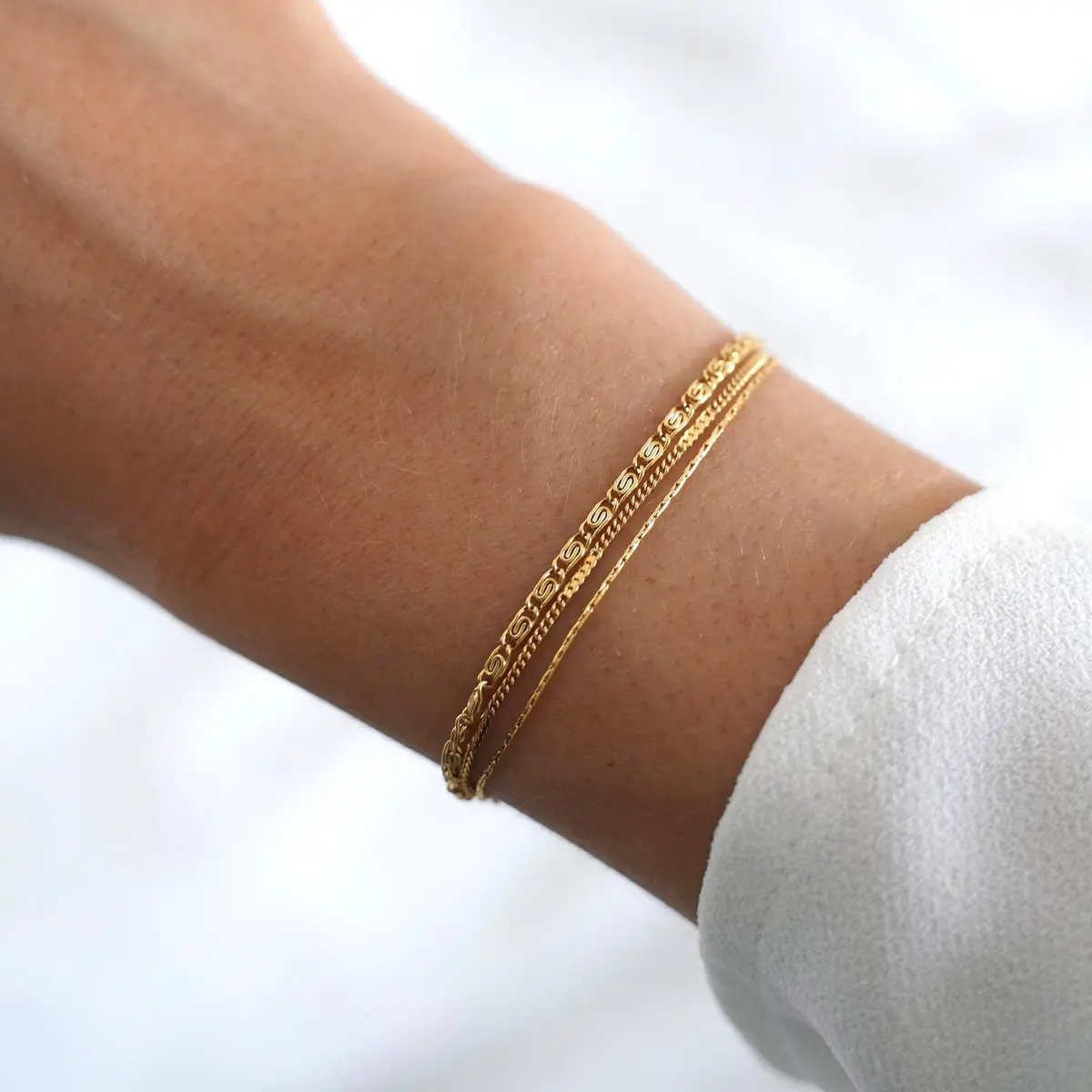 Victoire Collection - Stainless Steel Triple Row Fine Chain Bracelet 1