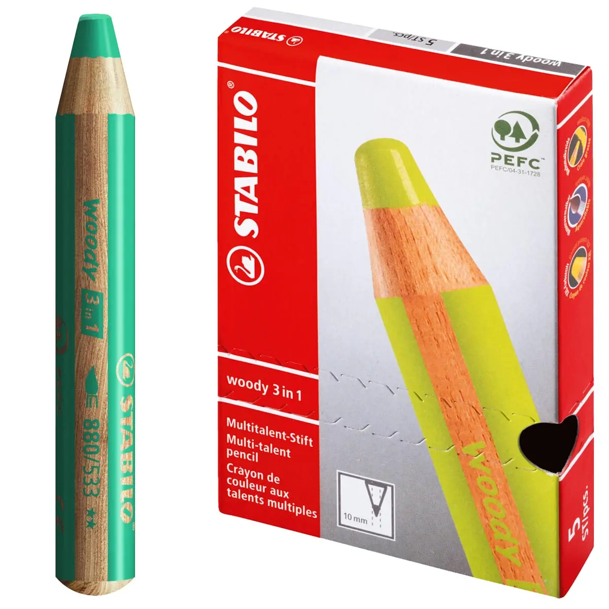 Stabilo Woody 3-In-1 Multi-Talented Dark Green Pencil (5 Pack) 1