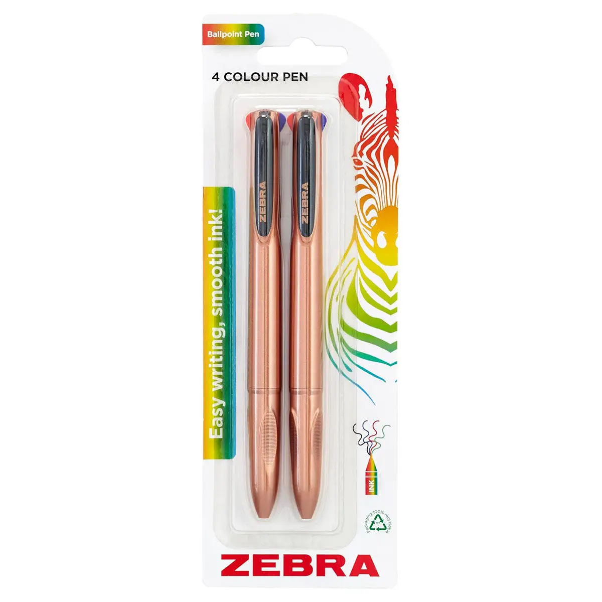 Zebra Z-Grip Rose Gold Barrel (4 Colour Ink) - 2 Pack 1