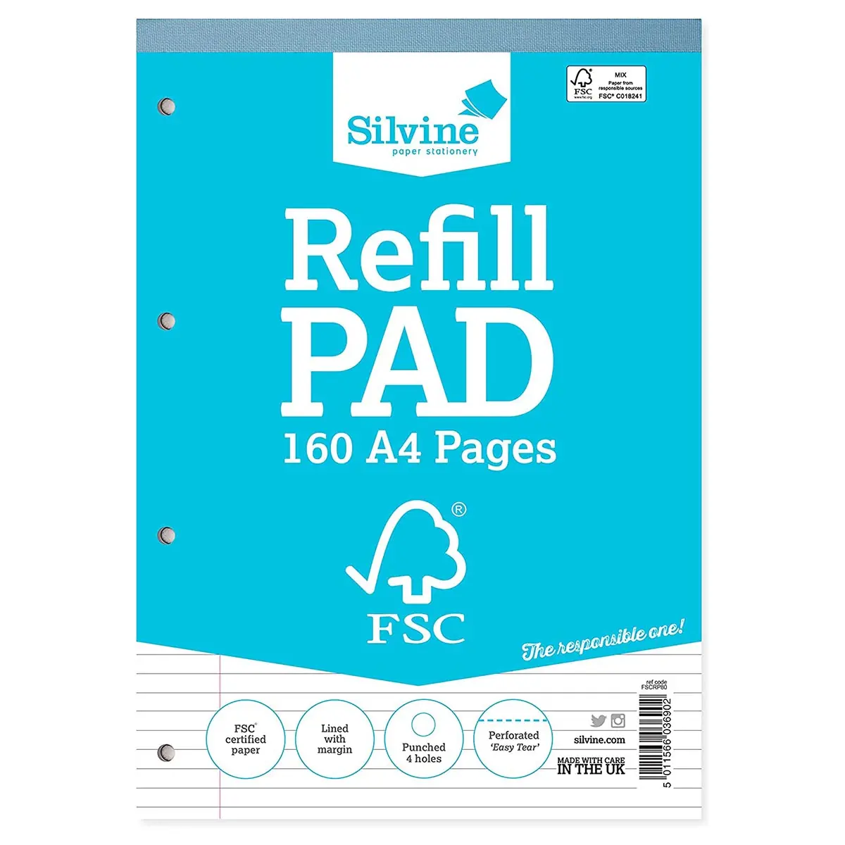 Silvine A4 Refill Pad Fsc 160 Pages Ruled 1