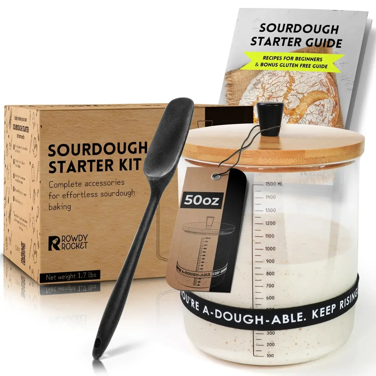 Sourdough Starter Kit With 50Oz Glass Jar, Spatula & More 1