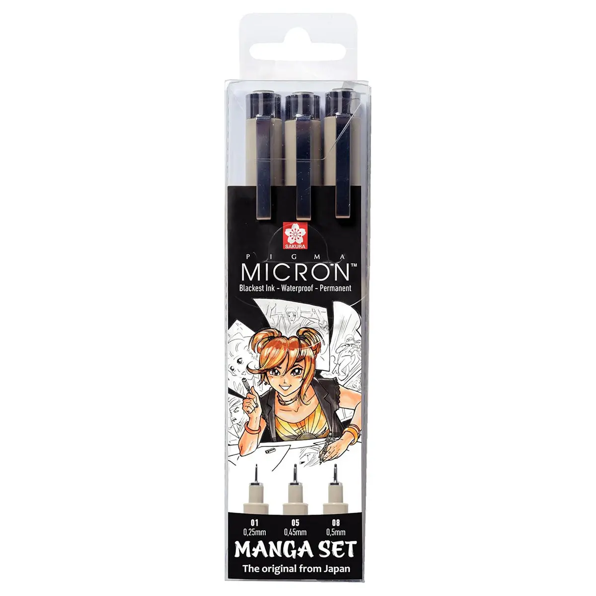 Sakura Pigma Micron Fineliner Set Manga Collection 3 Sizes, Black 1