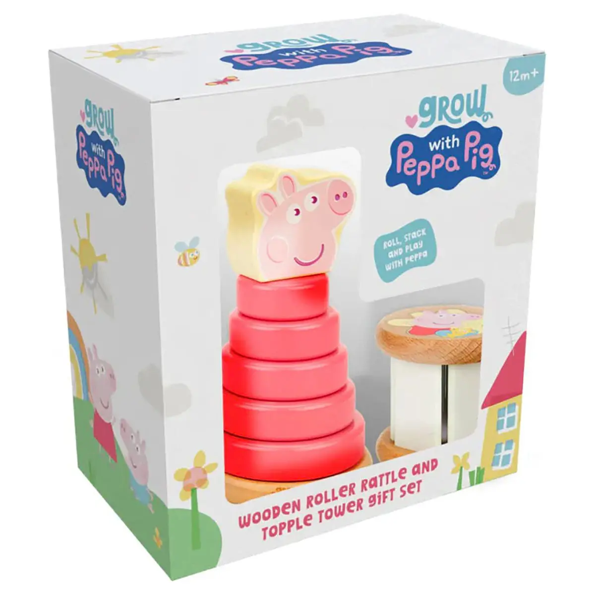 Grow With Peppa Pig Wooden Roller Rattle And Topple Tower Gift Set 1