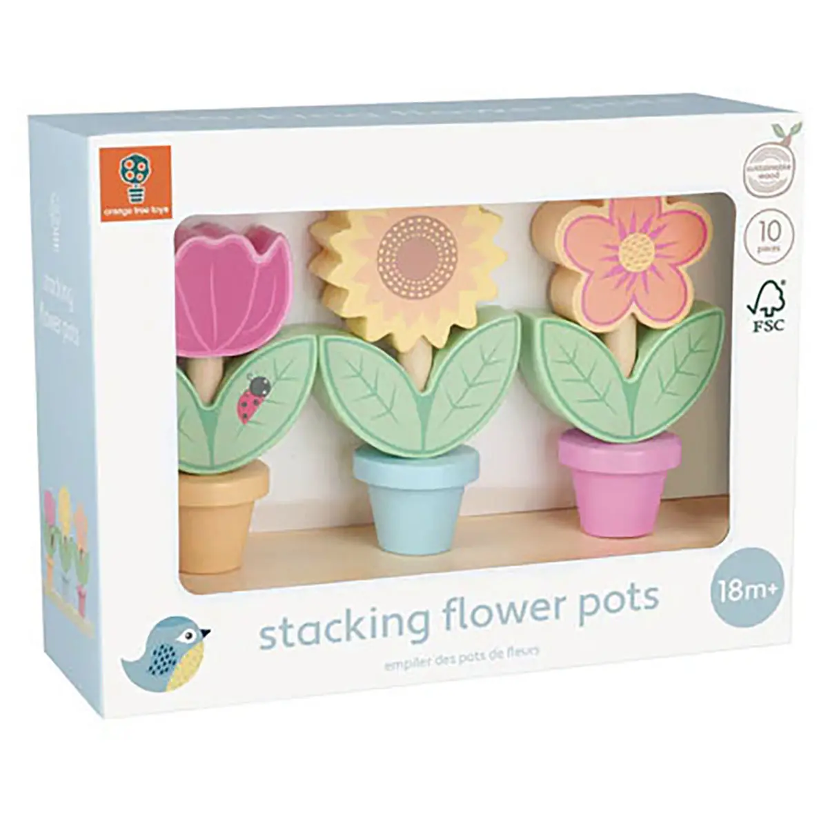 Orange Tree Toys Wooden Stacking Flower Pots 1