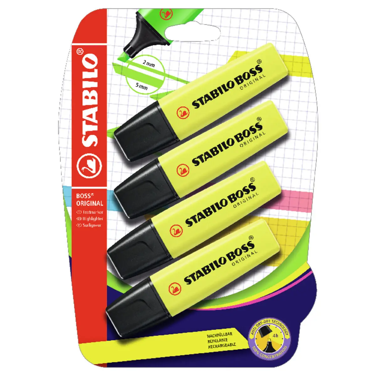 Stabilo Boss Original Yellow Highlighter Pack Of 4 1