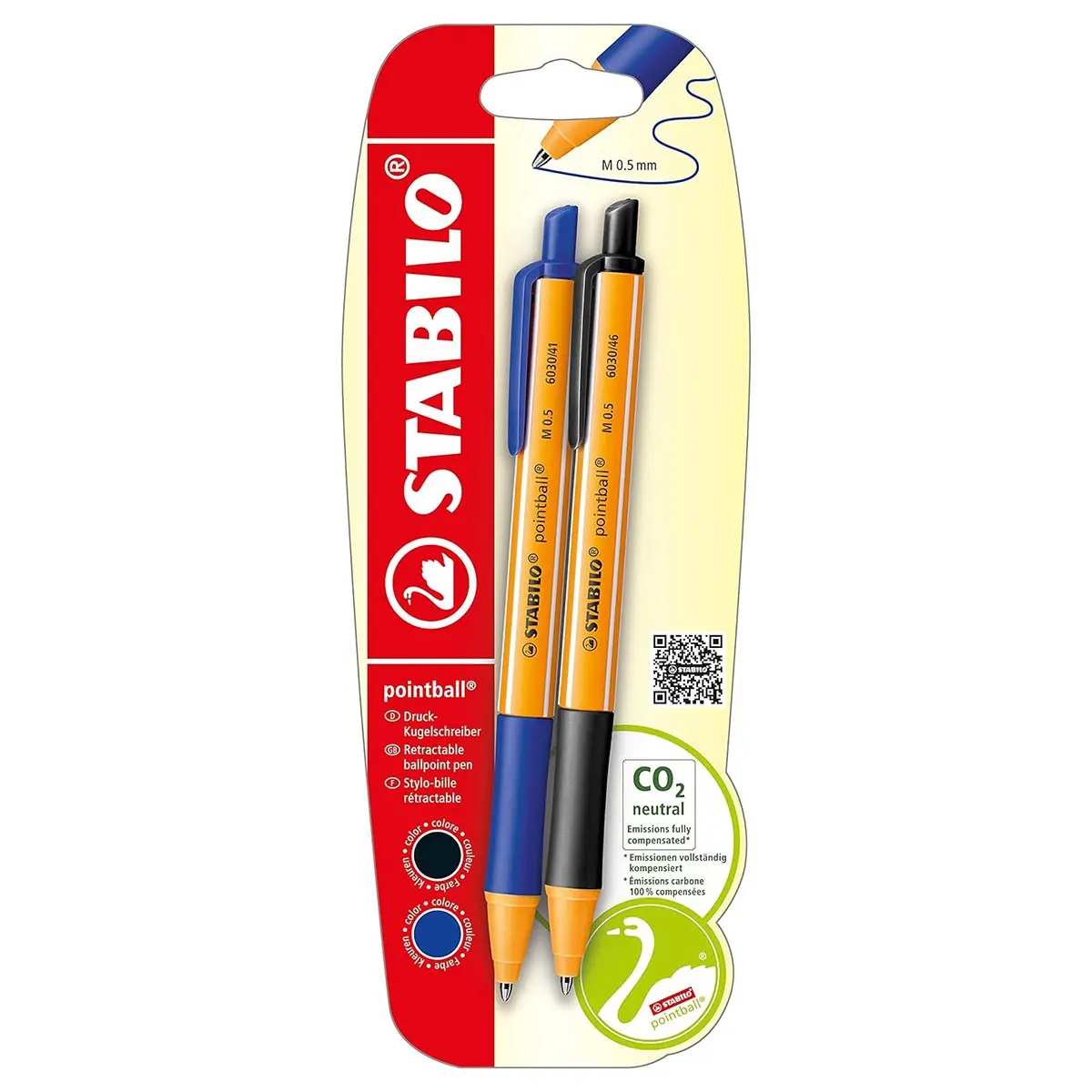 Stabilo Pointball Retractable Ballpoint Blue And Black Pens (2 Pack) 1