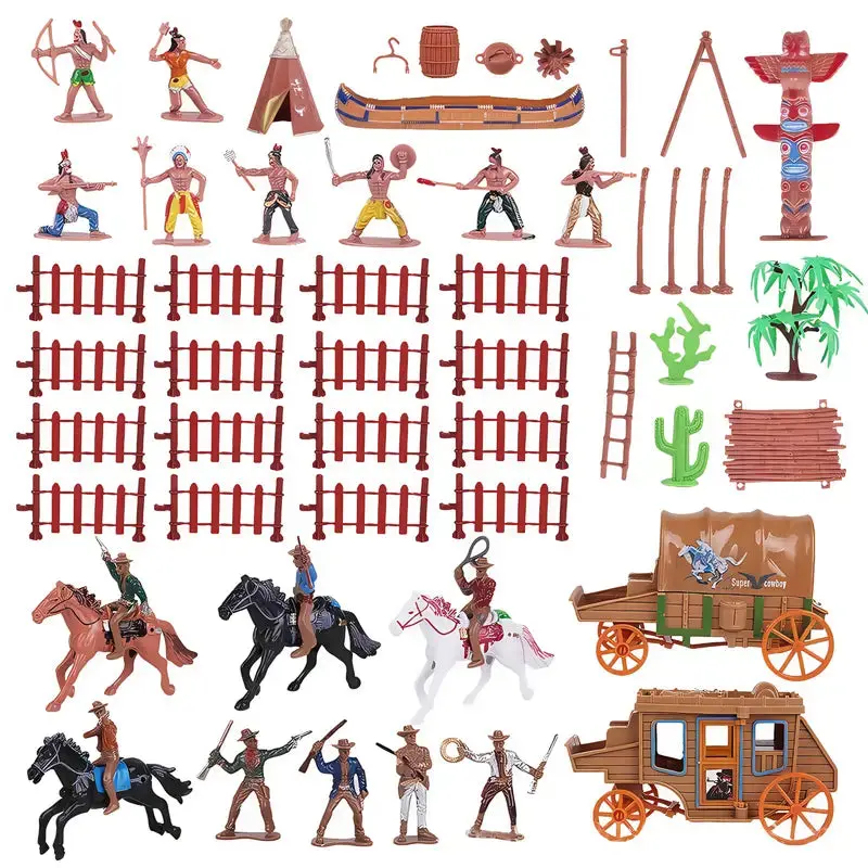 Western Cowboy & Native American Playset – 72-Piece Figures & Wagon Set 1