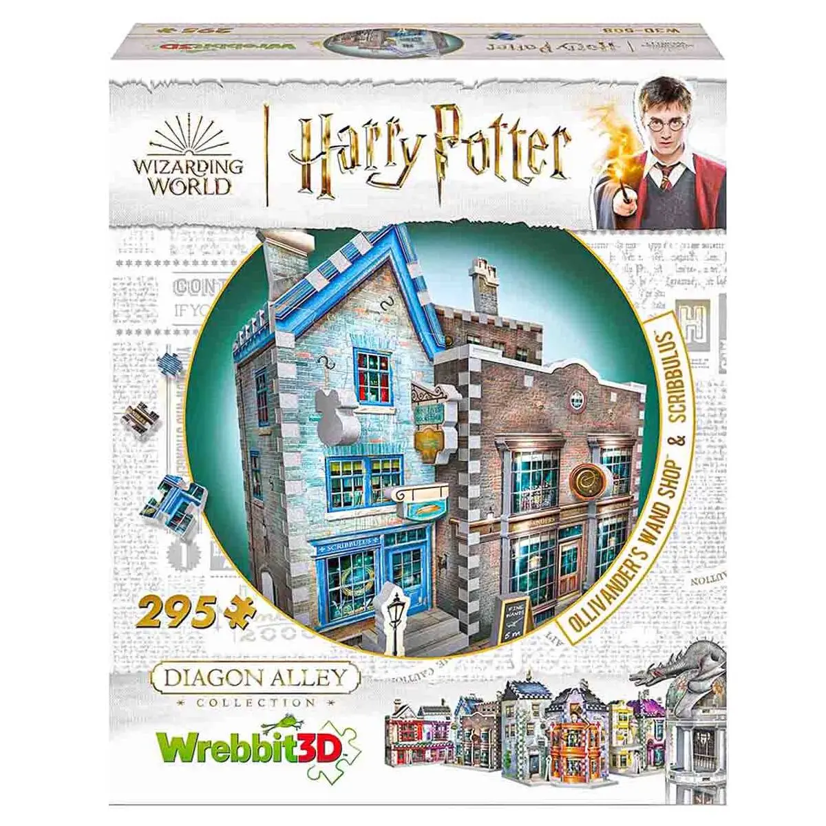Wrebbit 3D Harry Potter: Diagon Alley Collection: Ollivander's Wand Shop & Scribbulus 295 Piece Puzzle 1