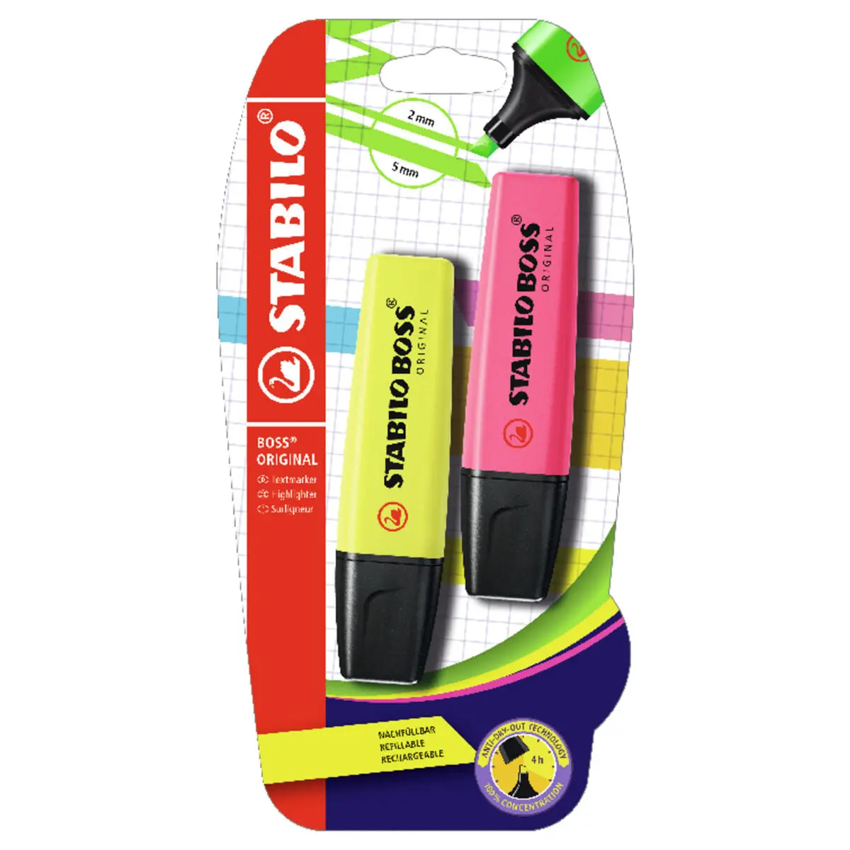 Stabilo Boss Original Yellow & Pink Highlighter Pack Of 2 1