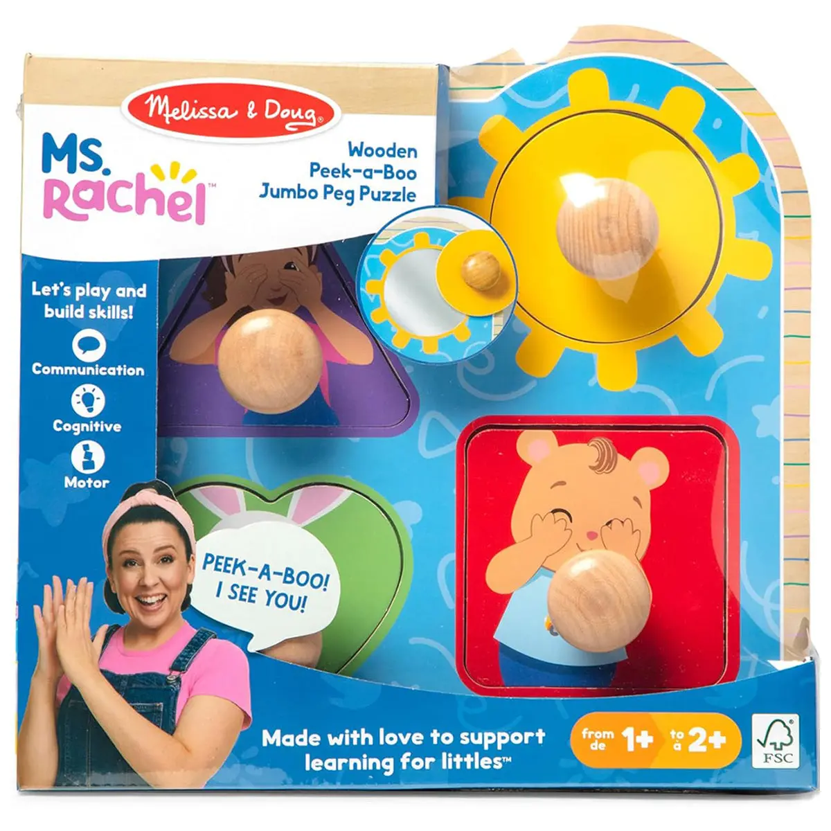 Melissa & Doug Ms. Rachel Wooden Peek-A-Boo Jumbo Peg Puzzle 1
