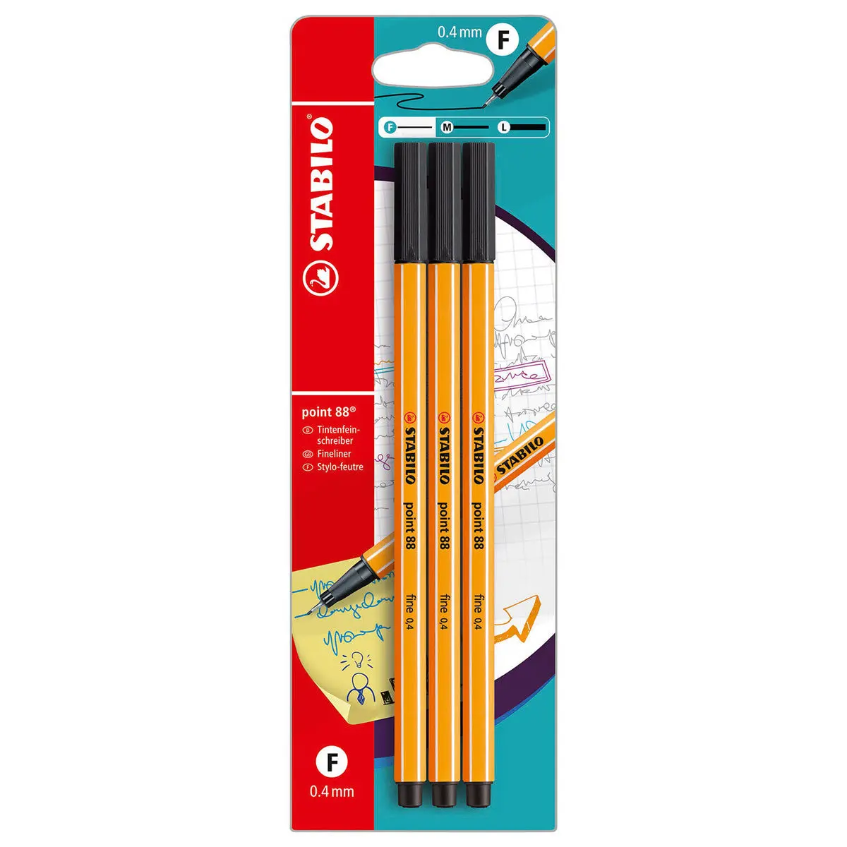 Stabilo Point 88 Fineliner Black Pens (3 Pack) 1