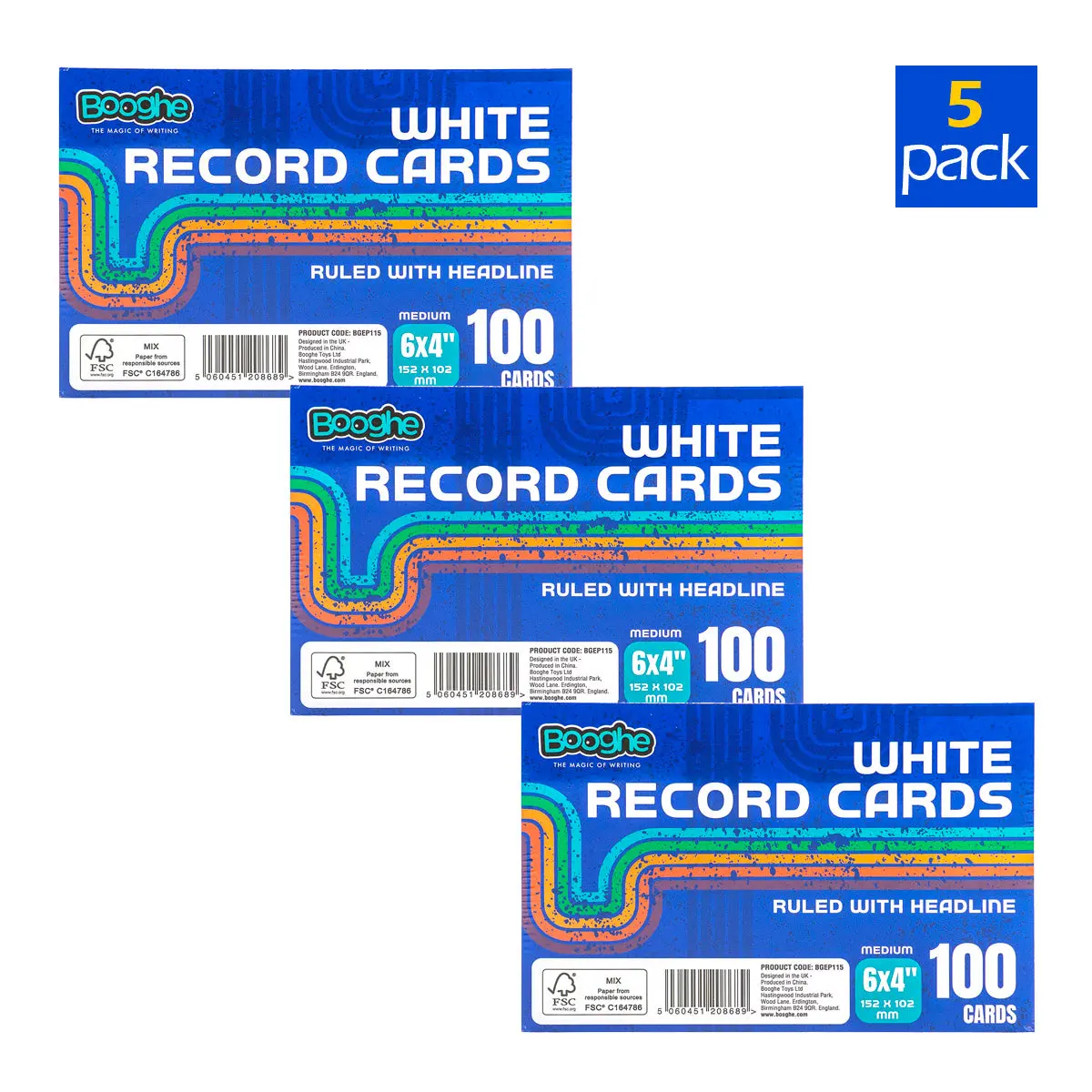 100 A6 Record Cards Ruled With Headline White (5 Pack) 1