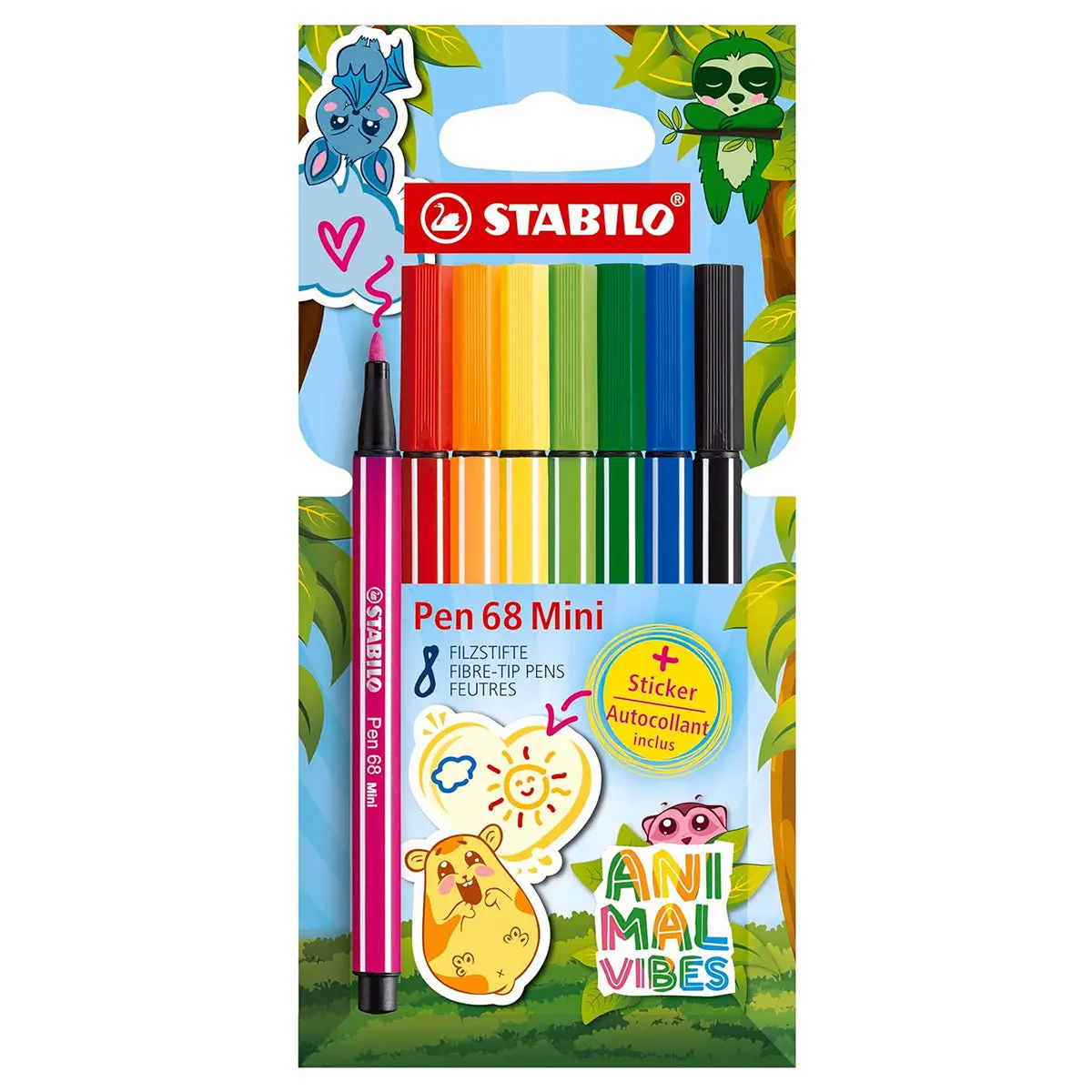 Stabilo Pen 68 Mini Animal Vibes Fibre-Tip Pens (8 Pack) 1