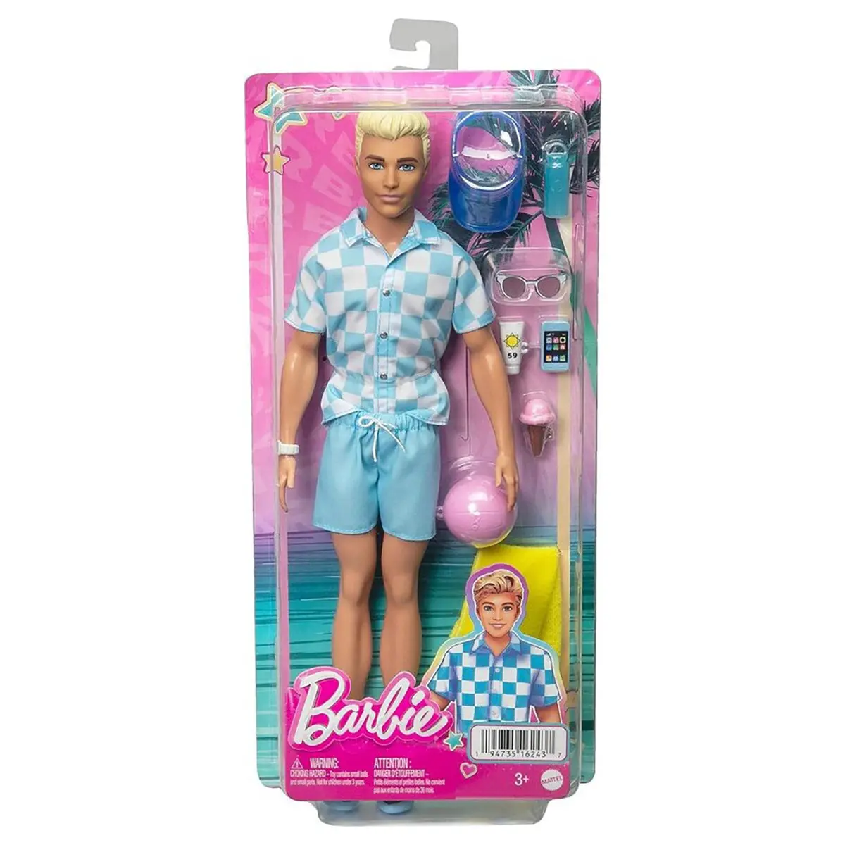 Blonde Ken Doll With Swim Trunks And Beach-Themed Accessories 1