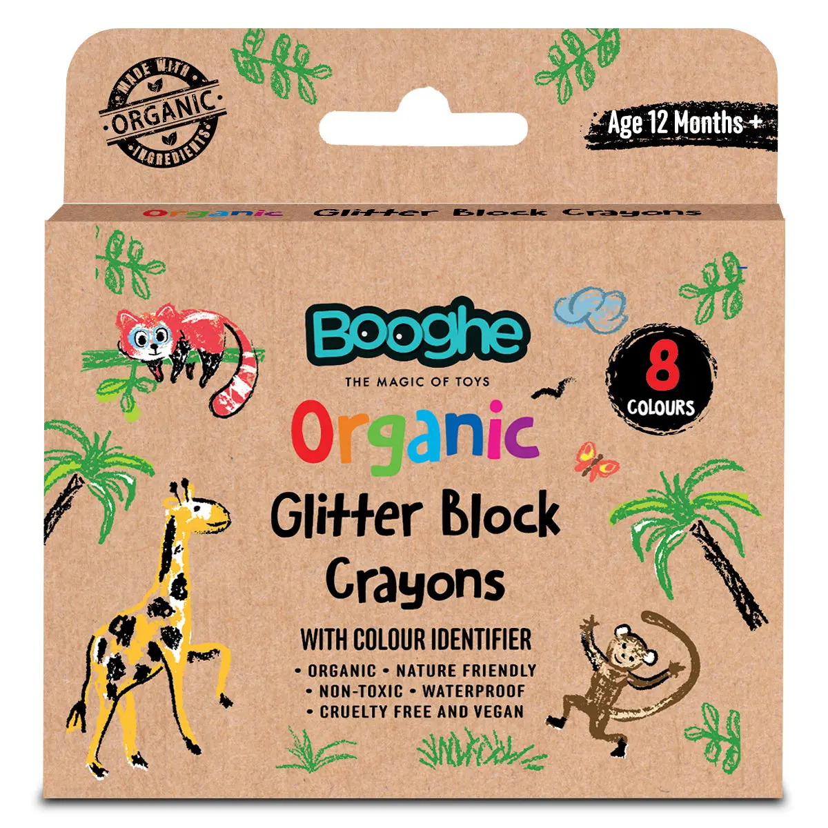 Booghe Organic Glitter Block Crayons (8 Colours) 1