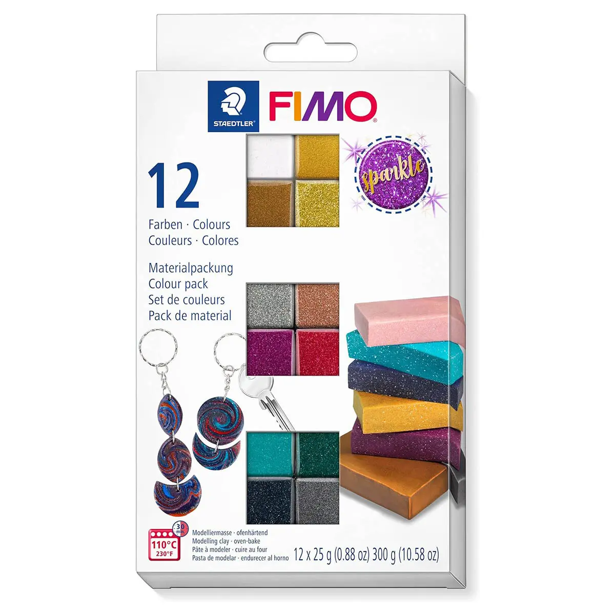 Staedtler Fimo Effect Oven-Bake Modelling Clay 12 Half Blocks Sparkle Colour Pack 300G 1
