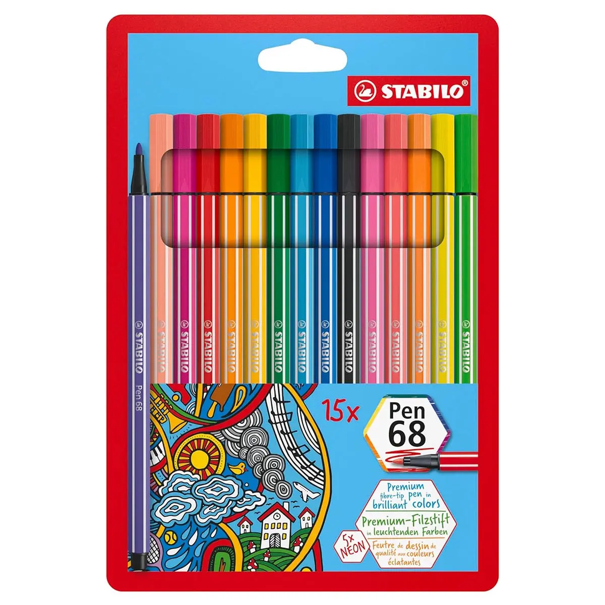 Stabilo Pen 68 Colorparade Premium Fibre-Tip Pens (15 Pack) 1
