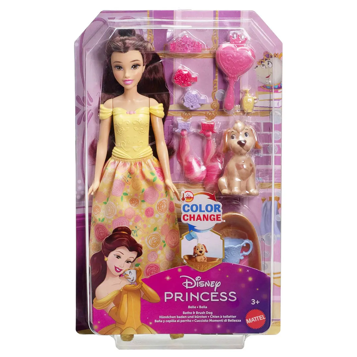 Disney Princess Belle Doll Bathe & Brush Dog Playset 1