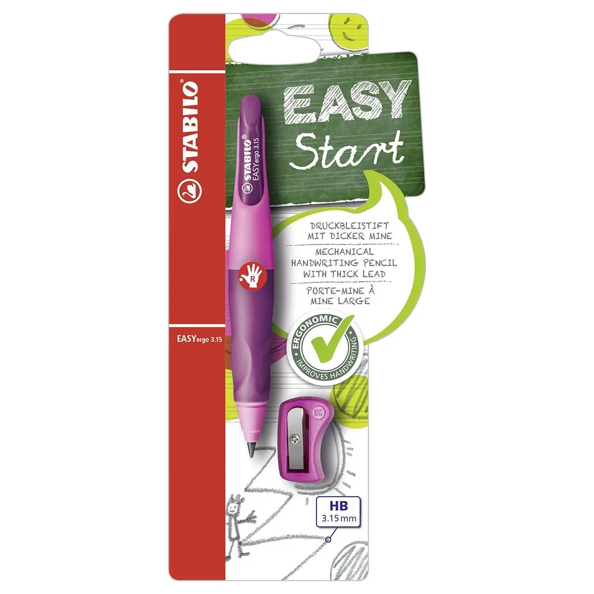 Stabilo Easyergo 3.15 Hb Pencil Pink/Lilac Right Handed Grip 1