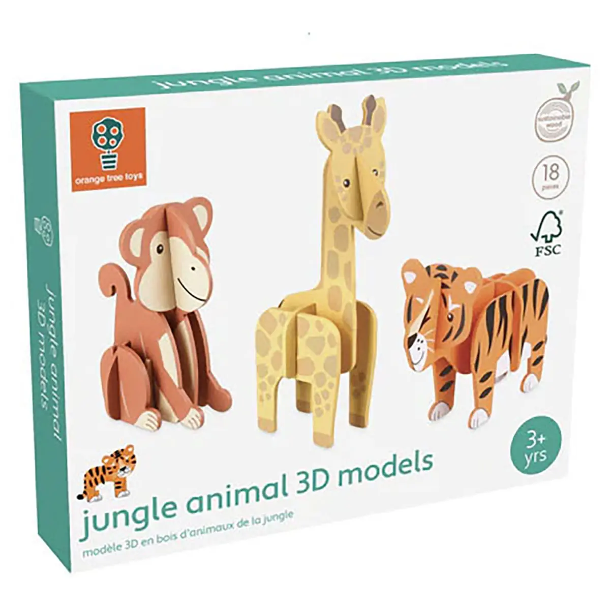 Orange Tree Toys Wooden Jungle Animal 3D Models (3 Pack) 1