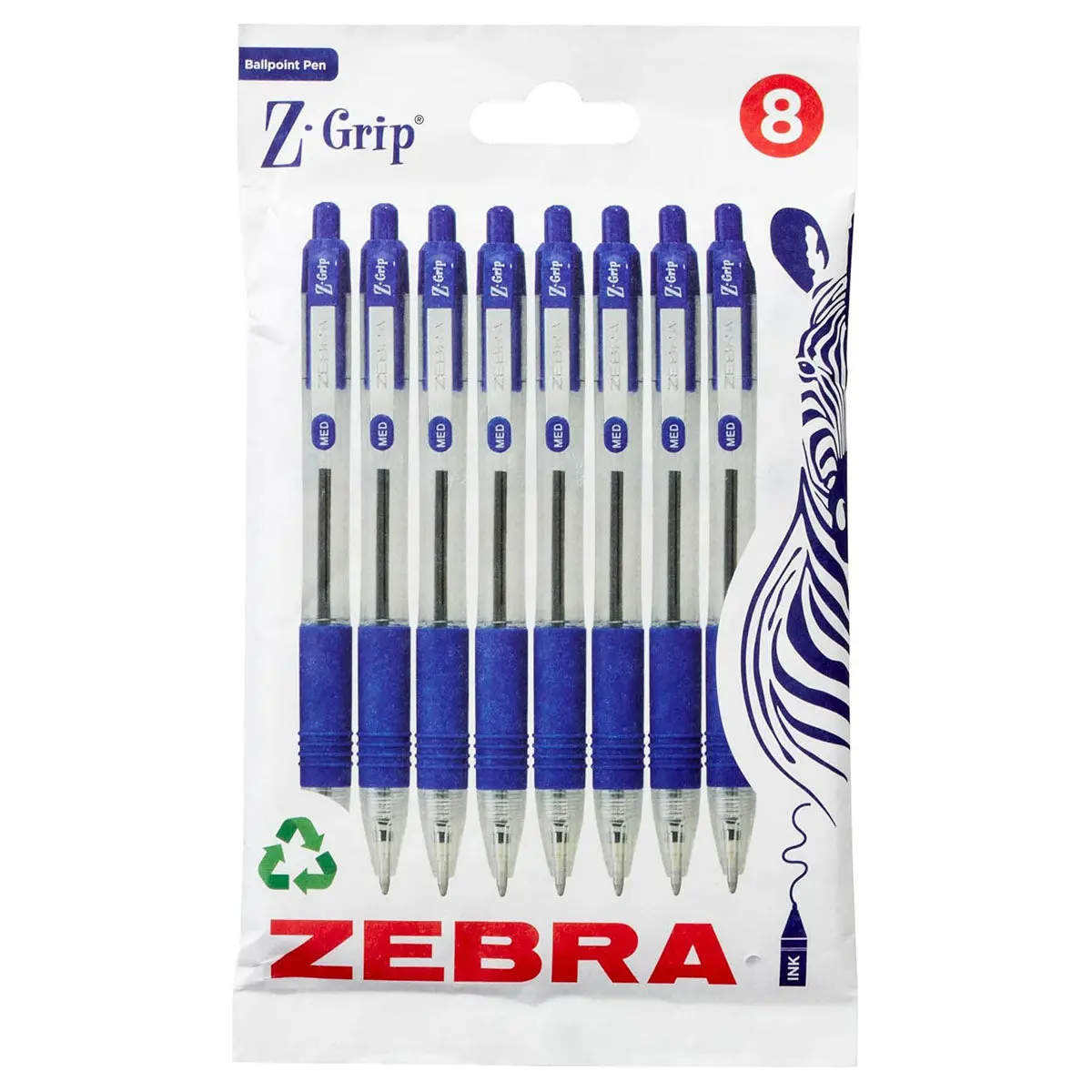 Zenra Z-Grip Ballpoint Pens With Blue Ink (8 Pack) 1