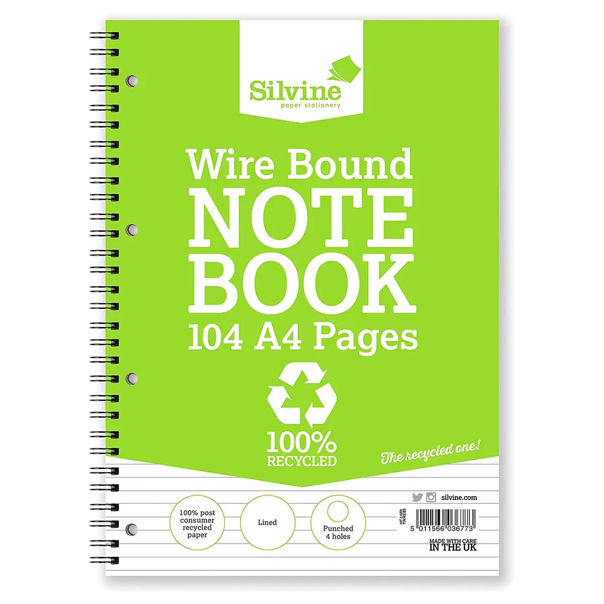 Silvine Wire Bound A4 Notebook 100% Recycled 104 Pages 1