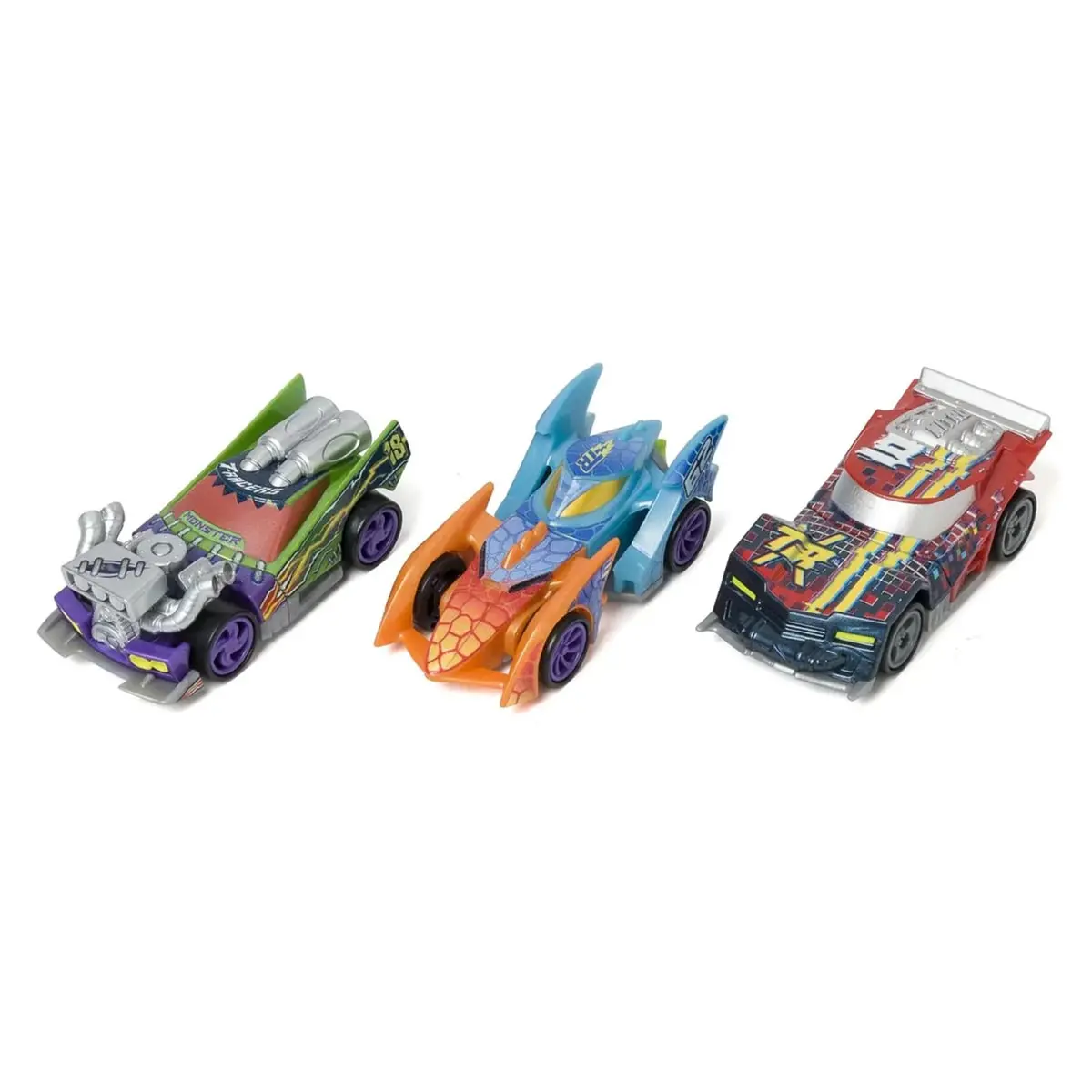 T-Racers Mix 'N Race Cars - Glitcher - Monster Machine - Blue Dragon (3 Pack) 2