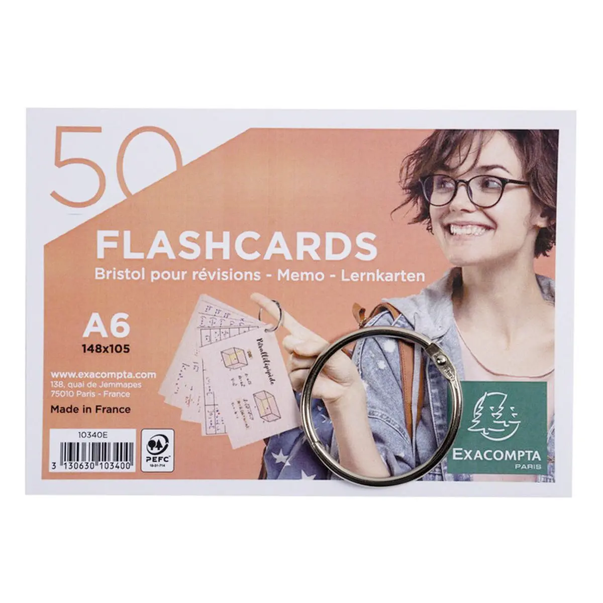 Exacompta 50 Flashcards A6 With Ring (Styles Vary) 1