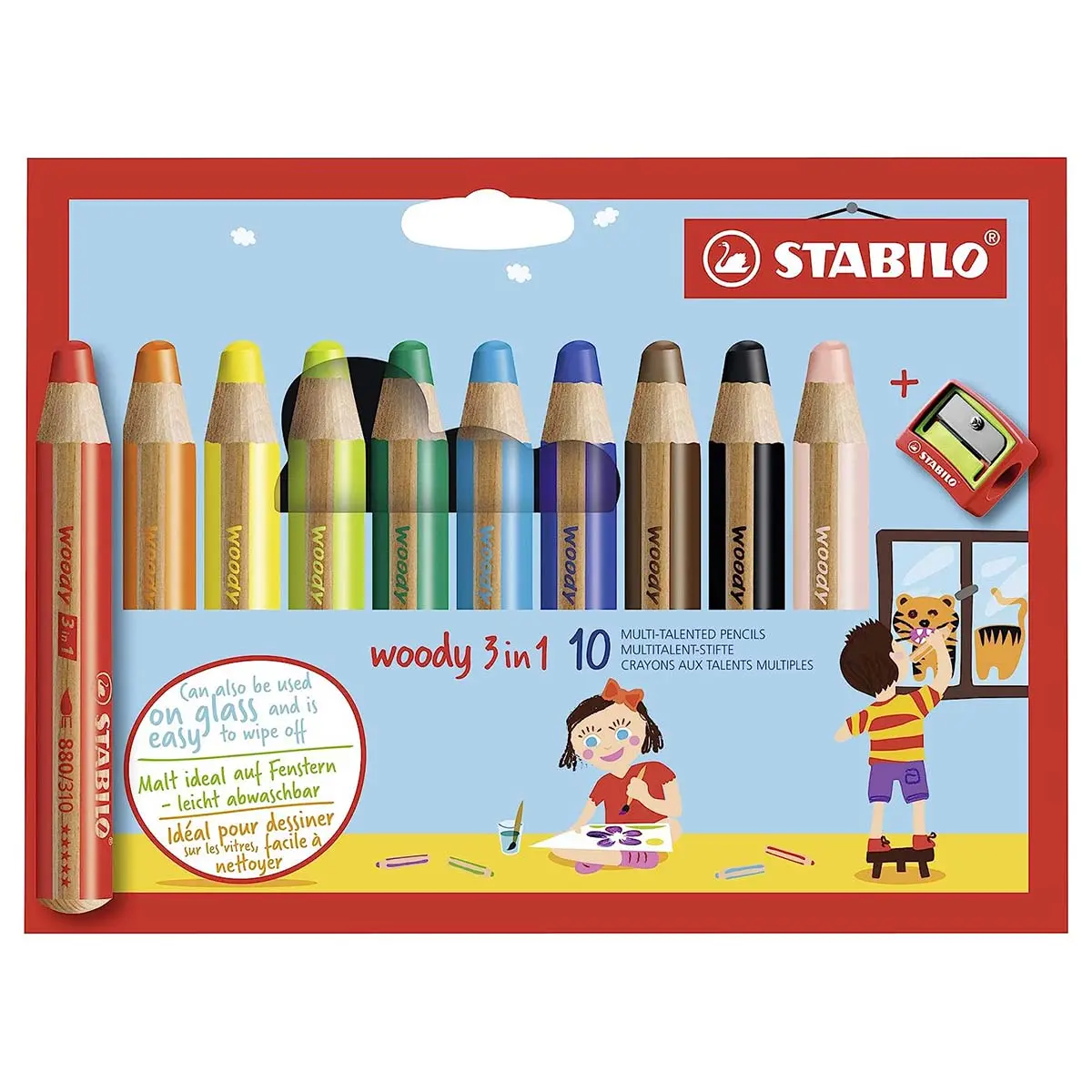 Stabilo Woody 3 In 1 Multi-Talented Pencils + Sharpener (10 Pack) 1